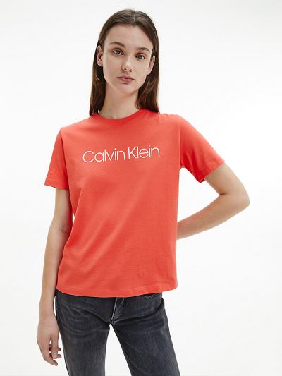 Calvin Klein Ruhák HU032145 | Calvin Klein Organic Cotton Logo Női Póló Narancssárga